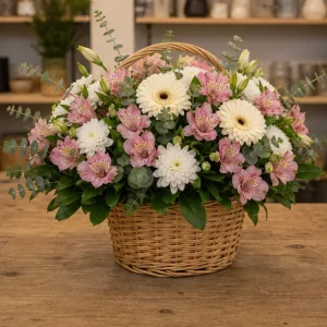 Livrare aranjamente florale de Paste in cos natural cu alstroemeria si gerbera - poza 3