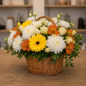 Livrare aranjamente florale de Paste vesel cu crizanteme si gerbera - poza 3