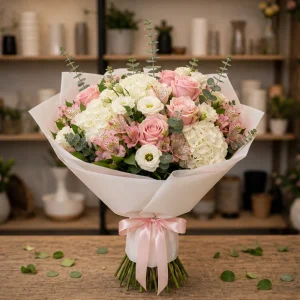 Livrare buchet pentru absolvirea liceului alb roz premium mic - poza 1