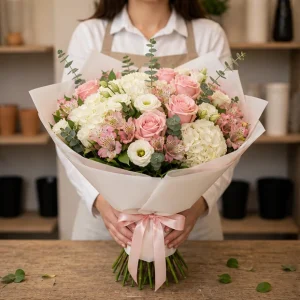 Livrare buchet pentru absolvirea liceului alb roz premium mic - poza 3