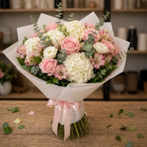 Livrare buchet pentru absolvirea liceului alb roz premium mic - poza 4