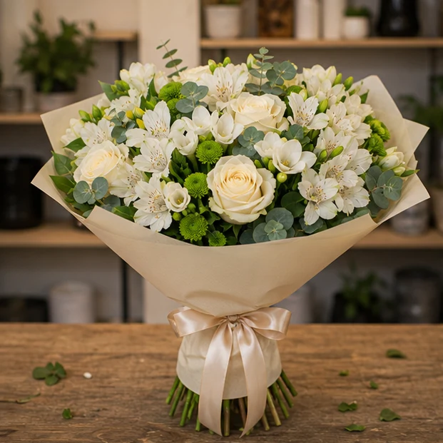 Livrare buchet pentru absolvirea liceului alb si verde - poza 1