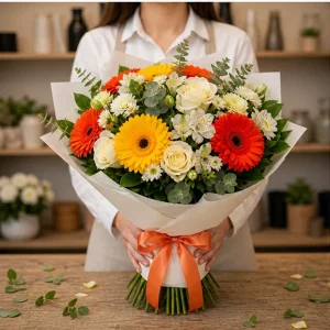 Livrare buchet pentru absolvirea liceului cu gerbera vesela - poza 3