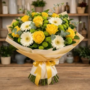 Livrare buchet pentru absolvirea liceului cu trandafiri galbeni - poza 1