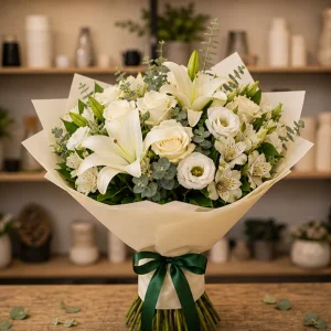 Livrare buchet pentru absolvirea liceului elegant alb crem - poza 1