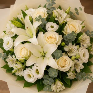Livrare buchet pentru absolvirea liceului elegant alb crem - poza 2
