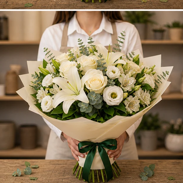 Livrare buchet pentru absolvirea liceului elegant alb crem - poza 3