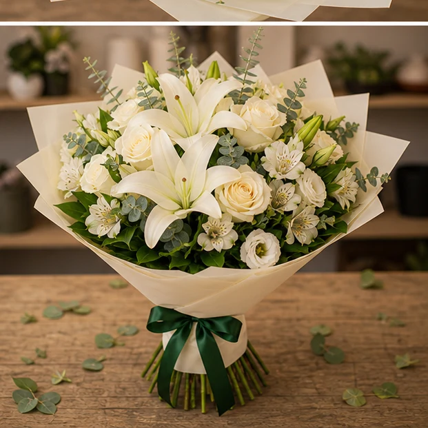 Livrare buchet pentru absolvirea liceului elegant alb crem - poza 4