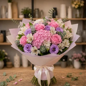 Livrare buchet pentru absolvirea liceului festiv roz si lila - poza 1
