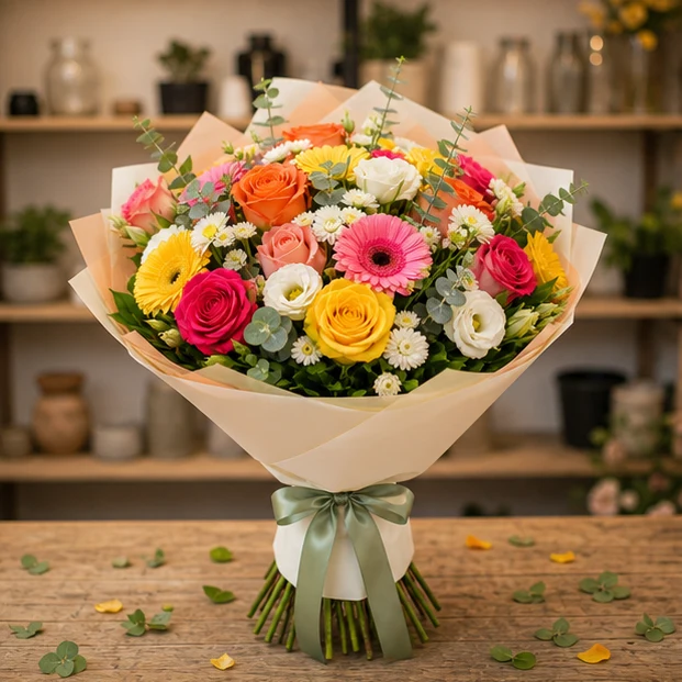 Livrare buchet pentru absolvirea liceului multicolor rafinat - poza 1