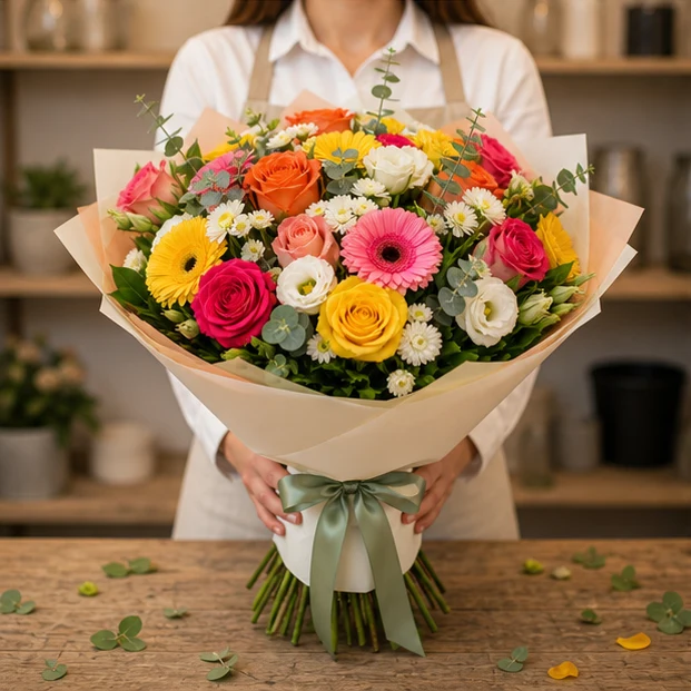 Livrare buchet pentru absolvirea liceului multicolor rafinat - poza 3