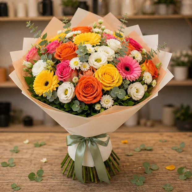 Livrare buchet pentru absolvirea liceului multicolor rafinat - poza 4