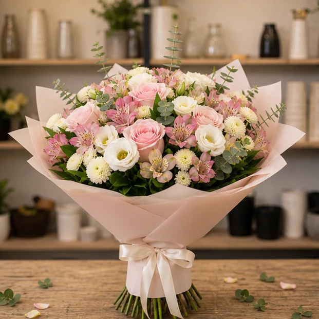 Livrare buchet pentru absolvirea liceului pastel elegant - poza 1