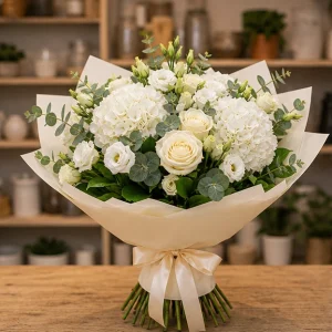 Livrare buchete de flori pentru nou-nascuti ivory elegant cu hortensie - poza 1