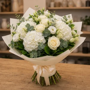 Livrare buchete de flori pentru nou-nascuti ivory elegant cu hortensie - poza 4