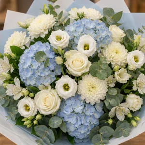 Livrare buchete de flori pentru nou-nascuti premium bleu alb - poza 2
