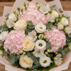 Livrare buchete de flori pentru nou-nascuti premium roz alb - poza 2