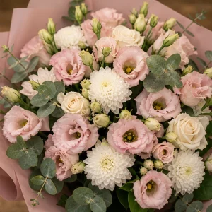 Livrare buchete de flori pentru nou-nascuti roz prafuit cu lisianthus - poza 2