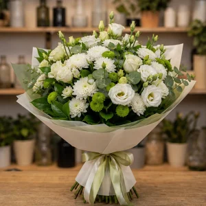 Livrare Buchete pentru Absolventi buchet alb verde cu lisianthus - poza 1