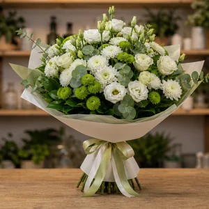 Livrare Buchete pentru Absolventi buchet alb verde cu lisianthus - poza 3