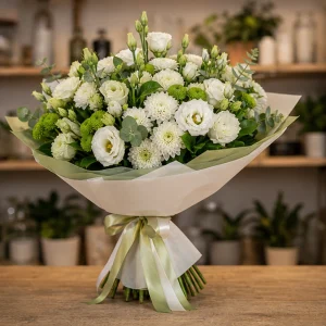 Livrare Buchete pentru Absolventi buchet alb verde cu lisianthus - poza 4