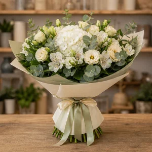 Livrare Buchete pentru Absolventi buchet crem cu hortensie alba - poza 3