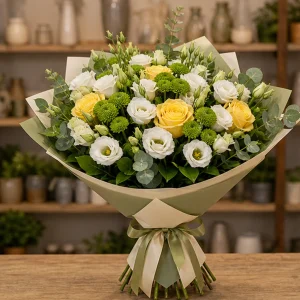 Livrare Buchete pentru Absolventi buchet elegant cu lisianthus si santini - poza 1