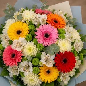 Livrare Buchete pentru Absolventi buchet multicolor cu gerbera si crizanteme - poza 2