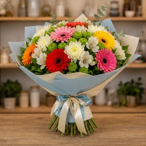 Livrare Buchete pentru Absolventi buchet multicolor cu gerbera si crizanteme - poza 3