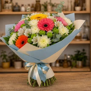 Livrare Buchete pentru Absolventi buchet multicolor cu gerbera si crizanteme - poza 4