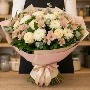 Livrare Buchete pentru Absolventi buchet pastel cu trandafiri crem - poza 3