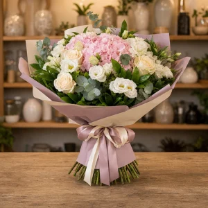 Livrare Buchete pentru Absolventi buchet premium accesibil cu hortensie roz - poza 3