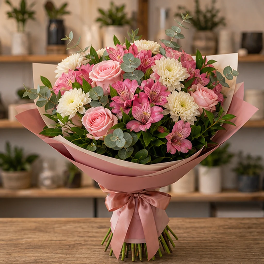 Livrare Buchete pentru Absolventi buchet roz luminos cu alstroemeria - poza 1