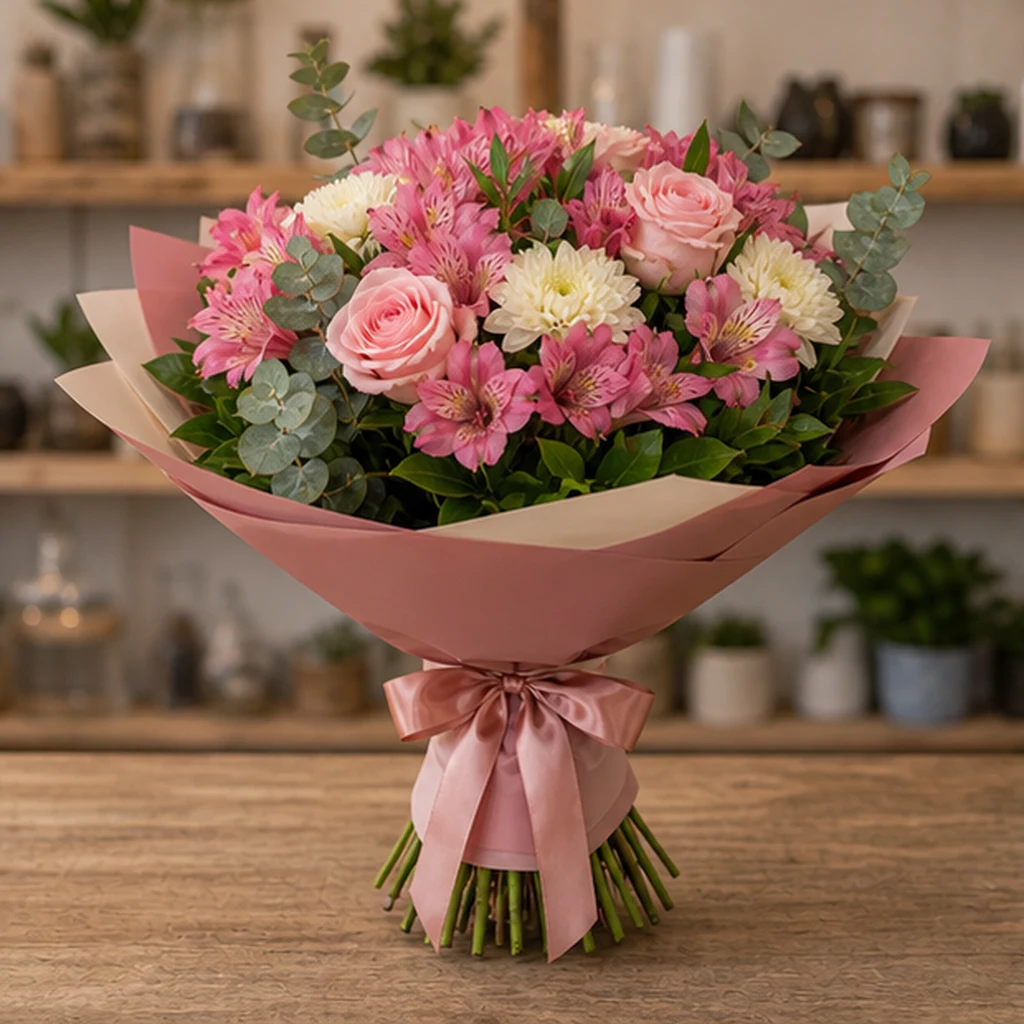 Livrare Buchete pentru Absolventi buchet roz luminos cu alstroemeria - poza 3
