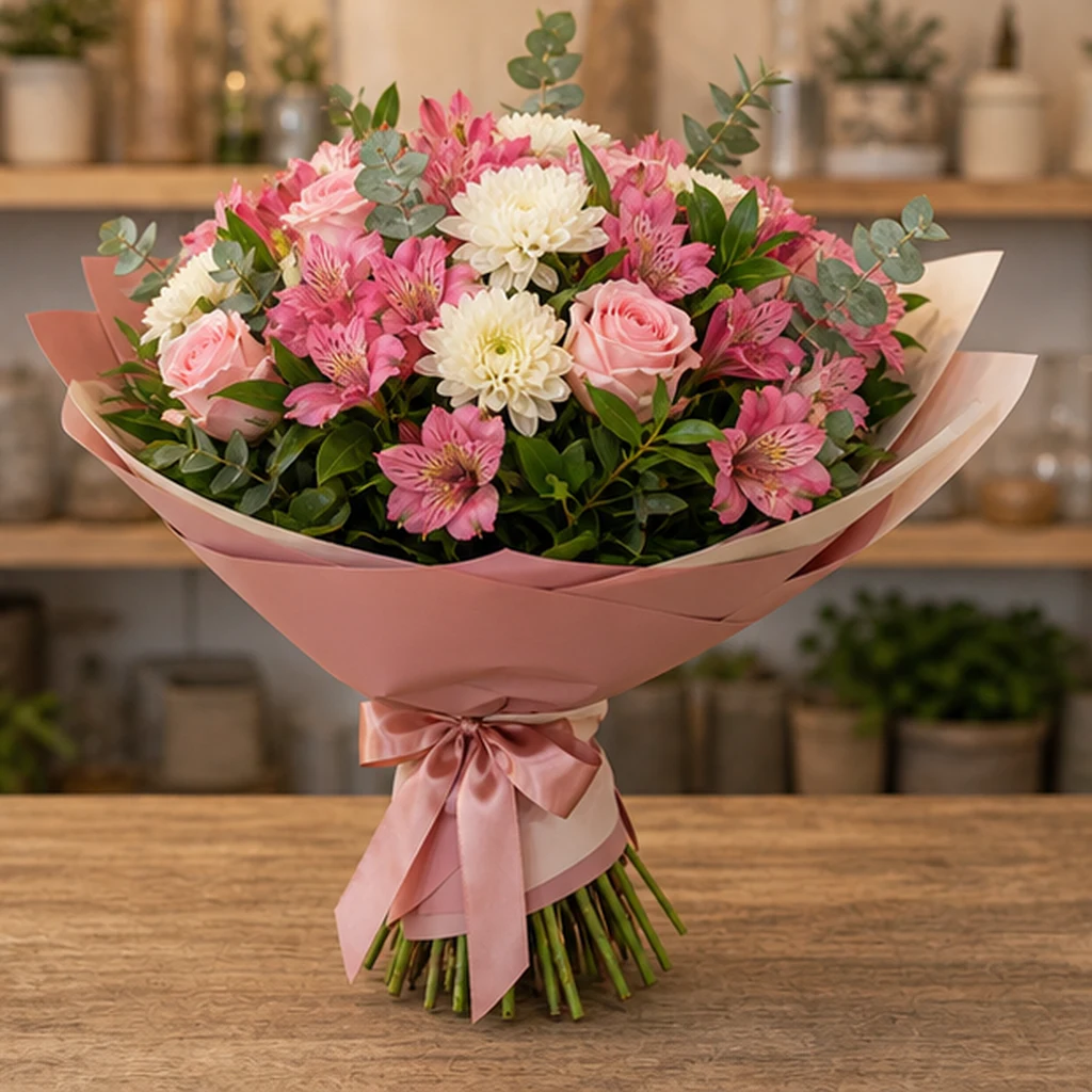 Livrare Buchete pentru Absolventi buchet roz luminos cu alstroemeria - poza 4