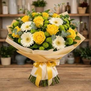 Livrare Buchete pentru Absolventi buchet solar cu trandafiri galbeni - poza 1