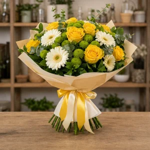 Livrare Buchete pentru Absolventi buchet solar cu trandafiri galbeni - poza 3