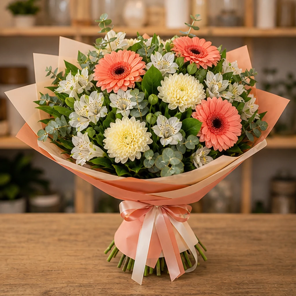 Livrare Buchete pentru Absolventi buchet vesel cu gerbera somon - poza 3