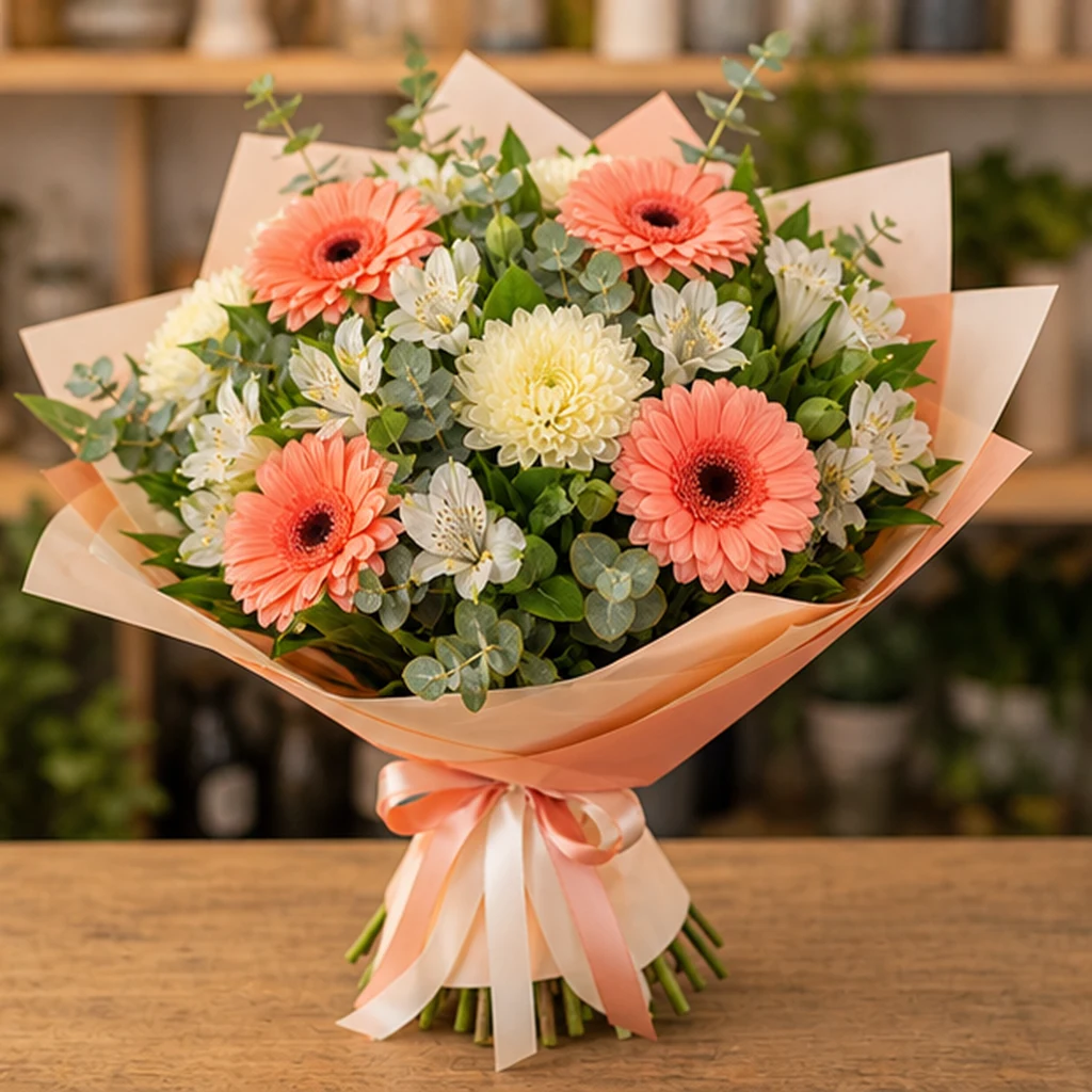 Livrare Buchete pentru Absolventi buchet vesel cu gerbera somon - poza 4