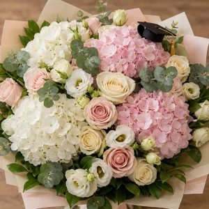Livrare Buchete pentru Absolventi lux cu hortensie si trandafiri pastel - poza 2