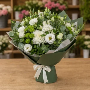 Livrare Buchete pentru Zile de Nastere buchet alb verde proaspat - poza 4