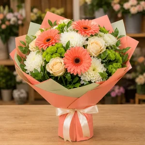 Livrare Buchete pentru Zile de Nastere buchet colorat cu gerbera somon - poza 1