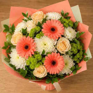 Livrare Buchete pentru Zile de Nastere buchet colorat cu gerbera somon - poza 2