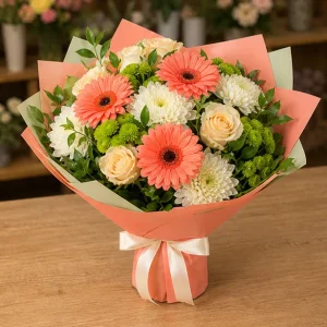 Livrare Buchete pentru Zile de Nastere buchet colorat cu gerbera somon - poza 4