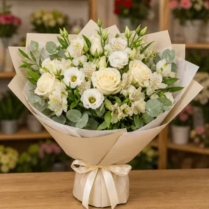 Livrare Buchete pentru Zile de Nastere buchet elegant crem cu lisianthus - poza 1
