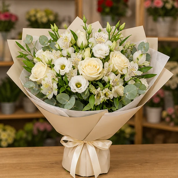 Livrare Buchete pentru Zile de Nastere buchet elegant crem cu lisianthus - poza 1
