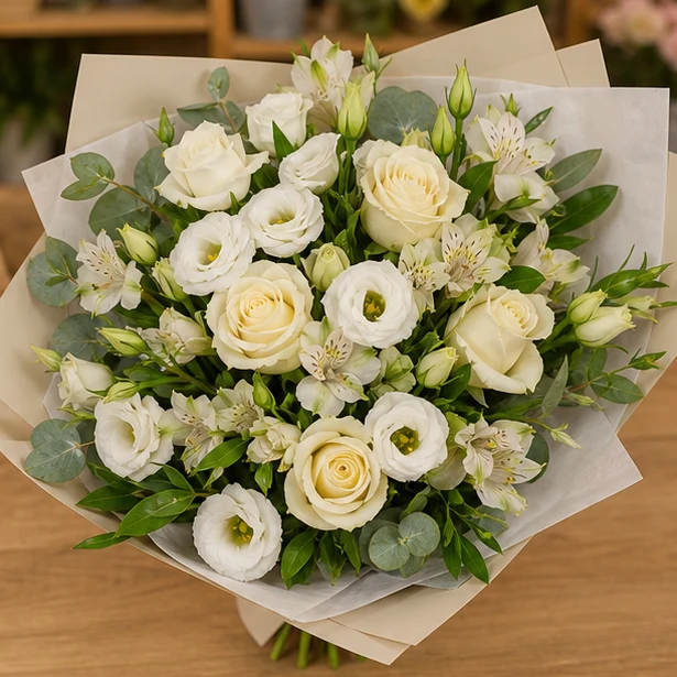 Livrare Buchete pentru Zile de Nastere buchet elegant crem cu lisianthus - poza 2
