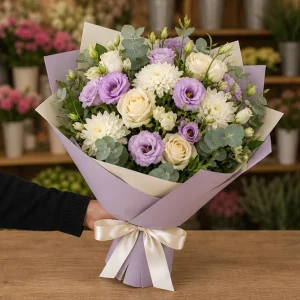 Livrare Buchete pentru Zile de Nastere buchet lila si crem - poza 3