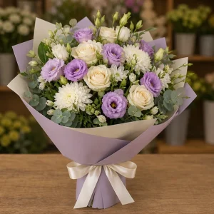 Livrare Buchete pentru Zile de Nastere buchet lila si crem - poza 4