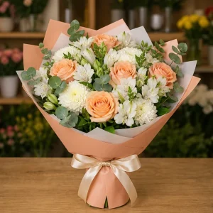 Livrare Buchete pentru Zile de Nastere buchet piersica si alb - poza 1